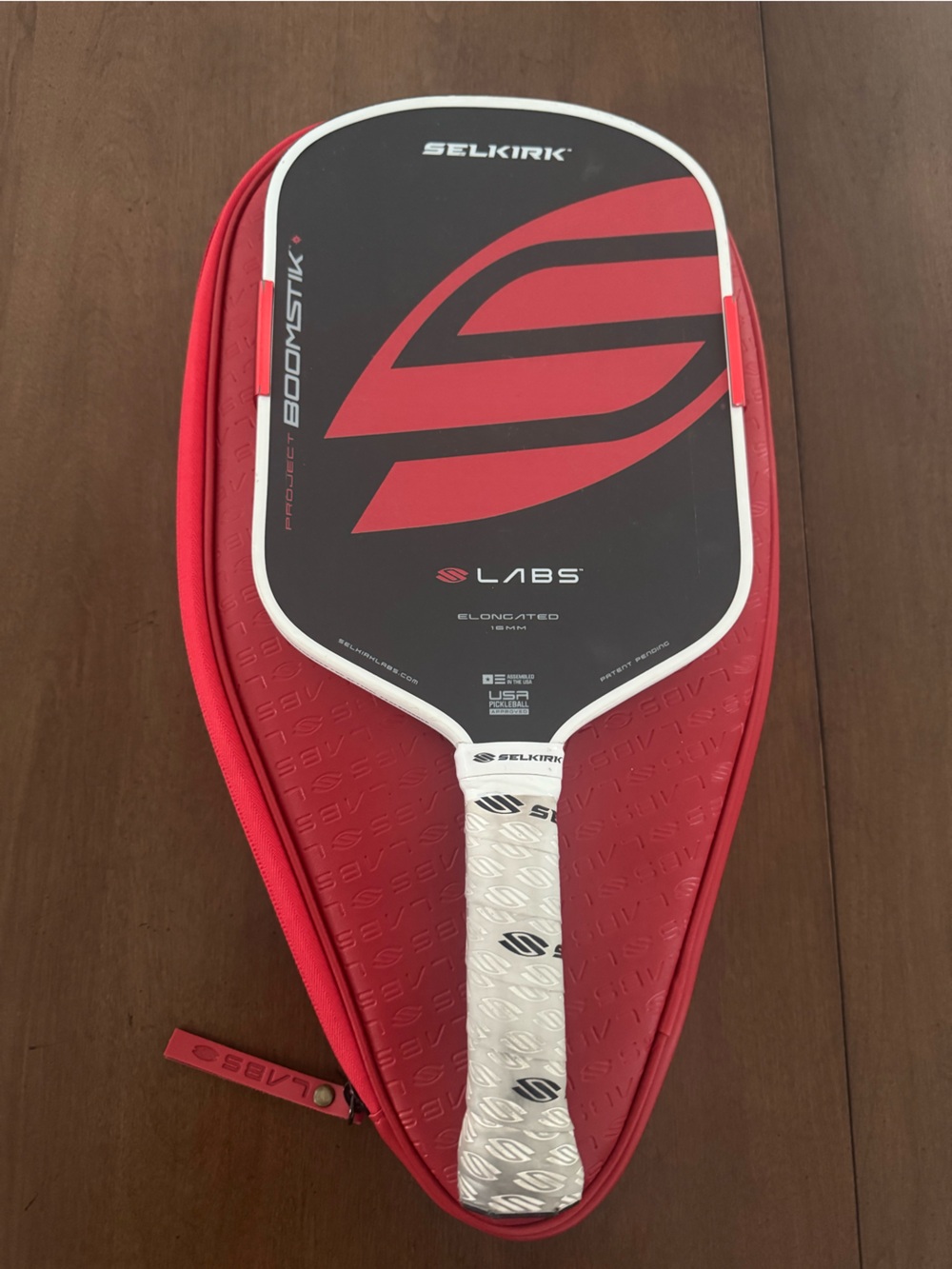 Selkirk LABS Red and Black BoomStik Pickleball Paddle with White Grip